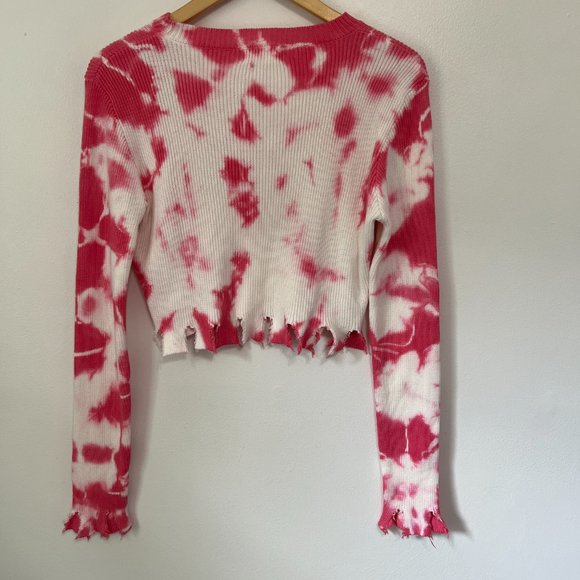 No1 Los Angeles Pink Tie Dye Distressed Crop Top Size L - Picture 2 of 4